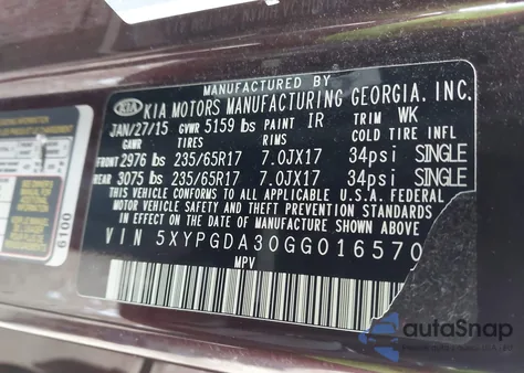 2016 Kia Sorento 2.4L Lx из США, поврежденный, VIN 5XYPGDA30GG016570